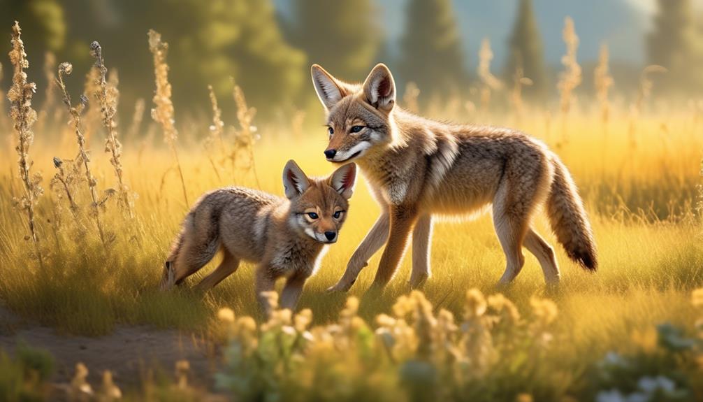 baby coyotes exploring nature