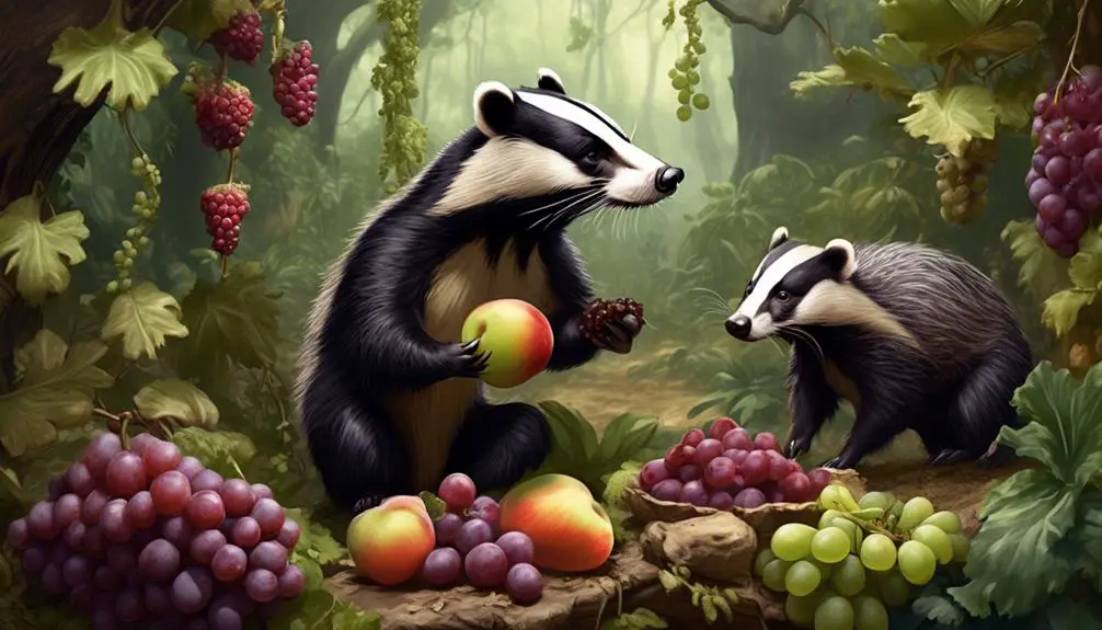badgers eating berries and fruit