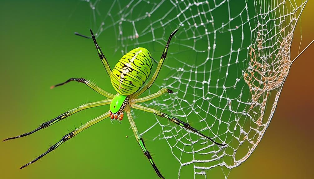 camouflaged spider with green coloration