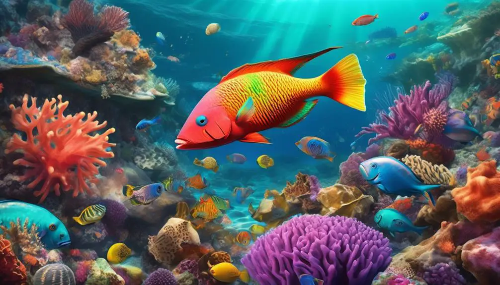 colorful parrot fishes grazing