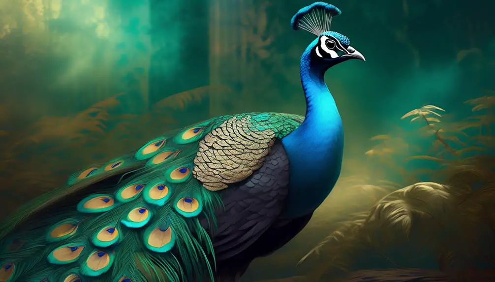 colorful peafowl with black shoulders