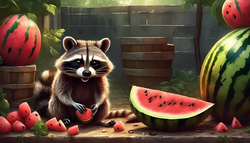 feeding watermelons to captive raccoons
