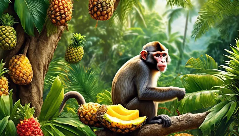 monkey steals pineapple snacks