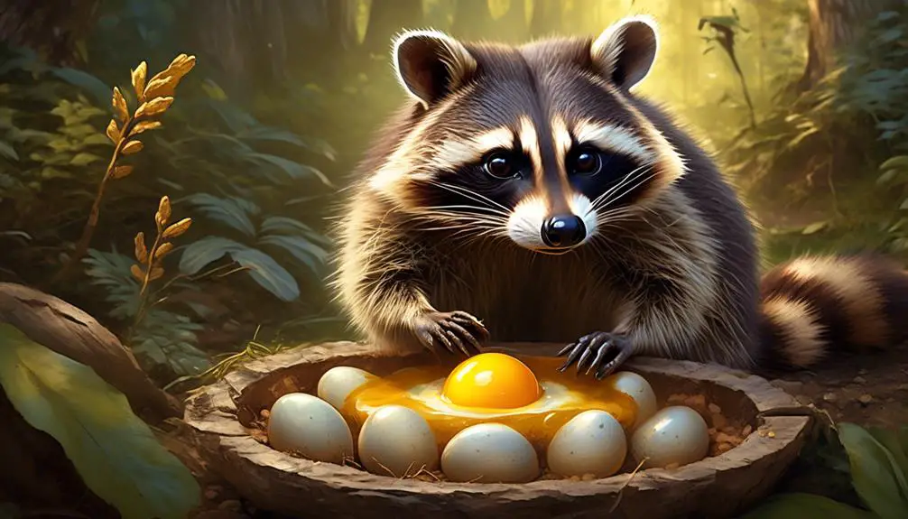 raccoons cracking eggs for food