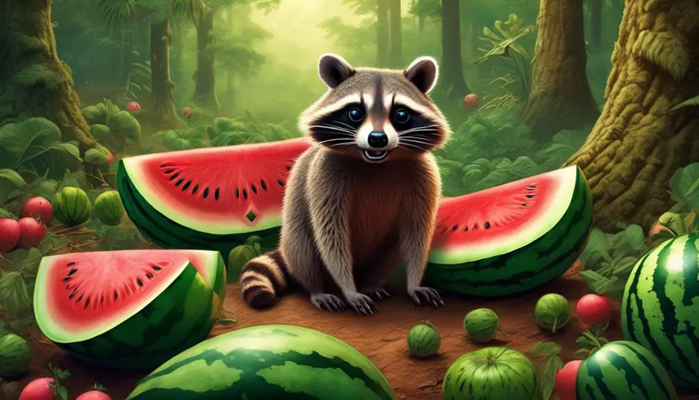 raccoons drawn to watermelons