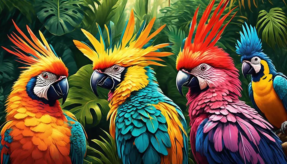 vibrant mohawked birds