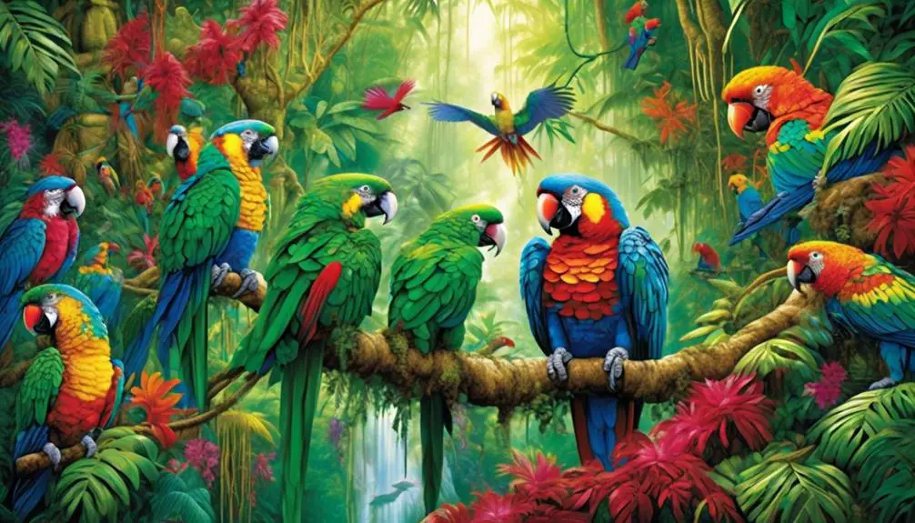 vibrant plumage tropical birds