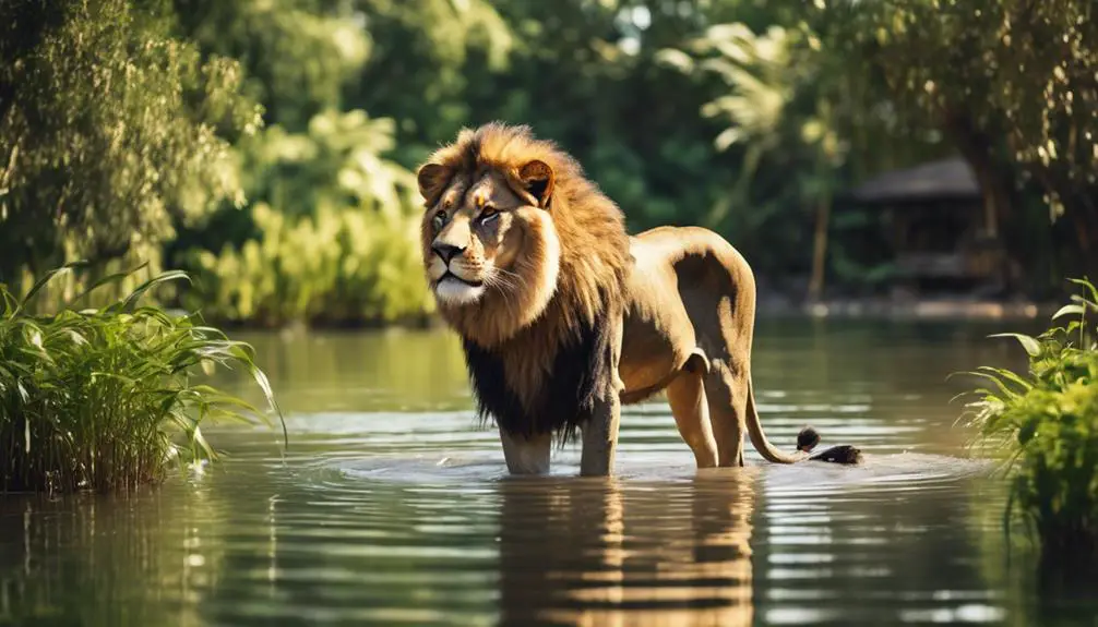 lions swimming in rivers