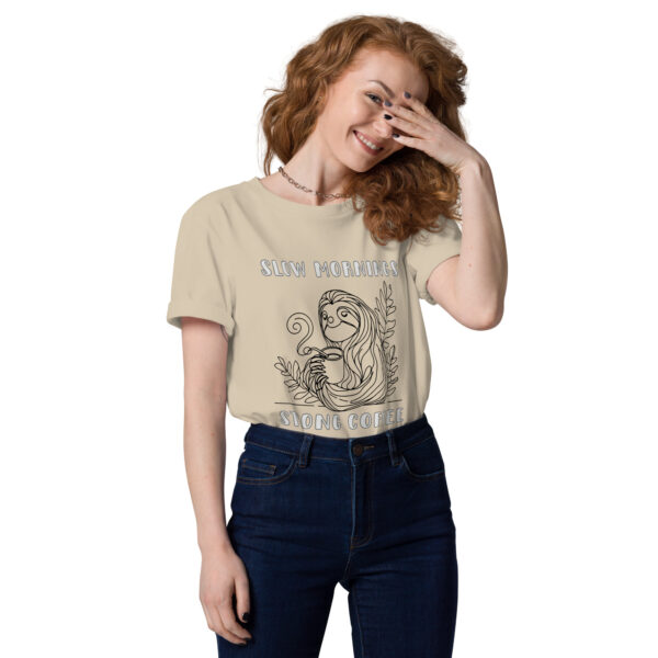 Sloth drinking coffee Printed Organic Cotton T-shirt - Image 2