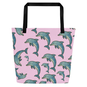 Dolphin Pink Large Eco Tote Bag with Inside Pocket