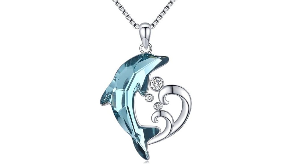 silver dolphin necklace crystal