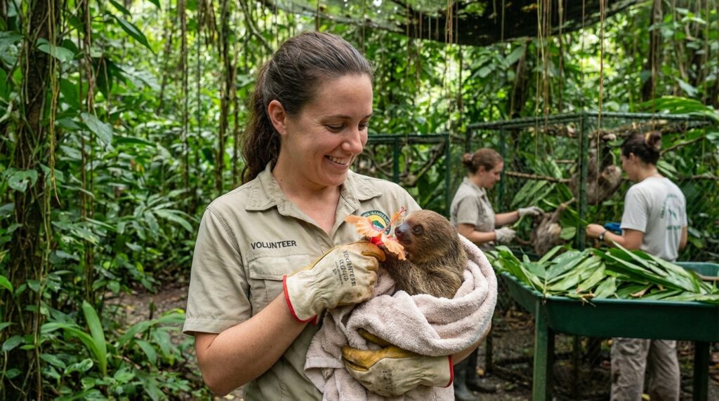 volunteer with sloths