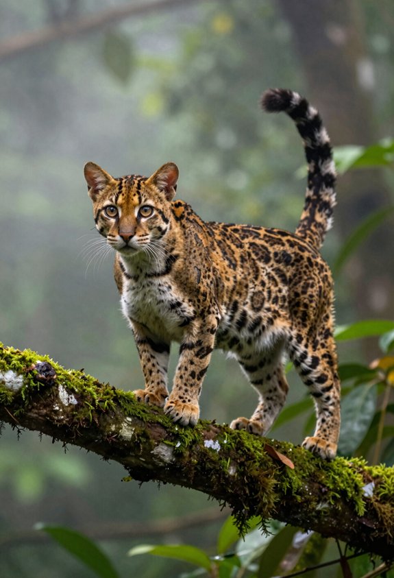 arboreal long tailed camouflaged cat