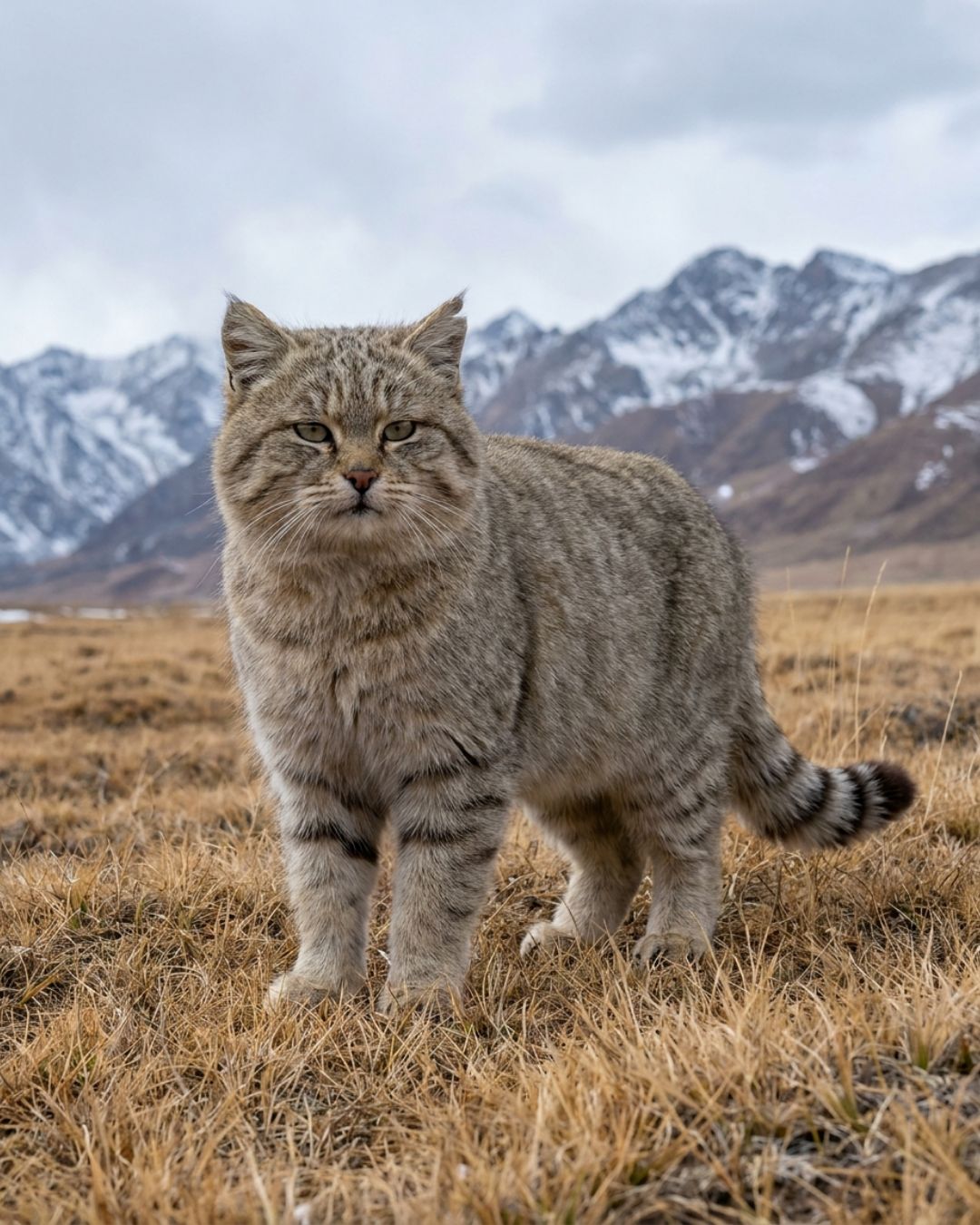 Chinese mountain cat (Felis bieti) on the Tibetan Plateau grassland