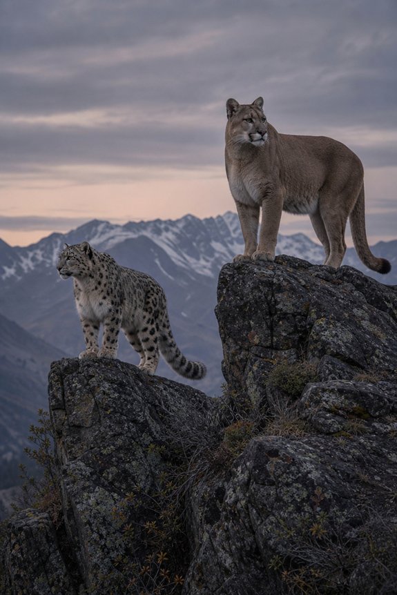 Adult male cougar illustrating its roughly forty pound mass advantage over a male snow leopard