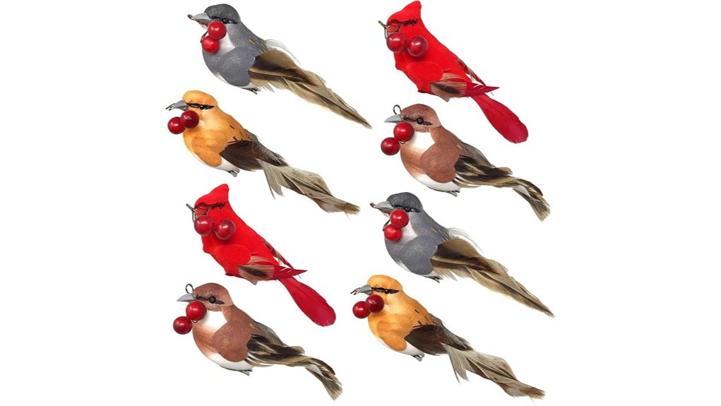 feathered clip on bird ornaments