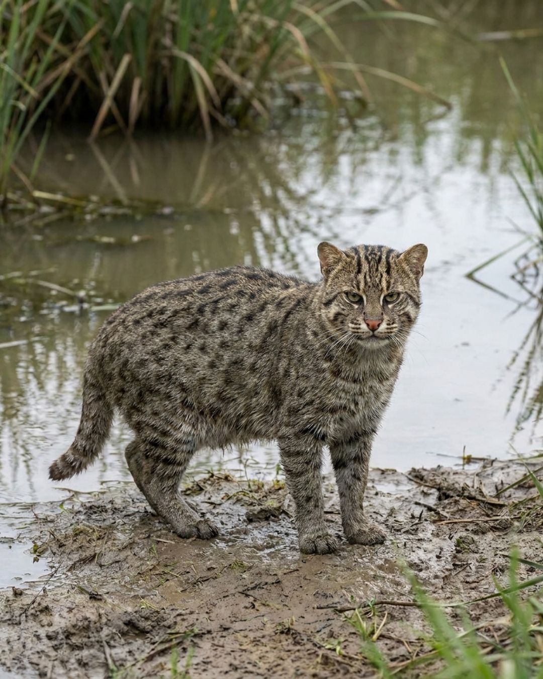 Fishing cat (Prionailurus viverrinus) at the water's edge
