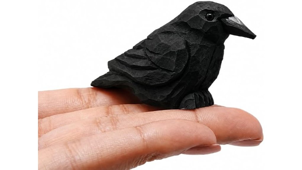 hand carved raven decor sculpture