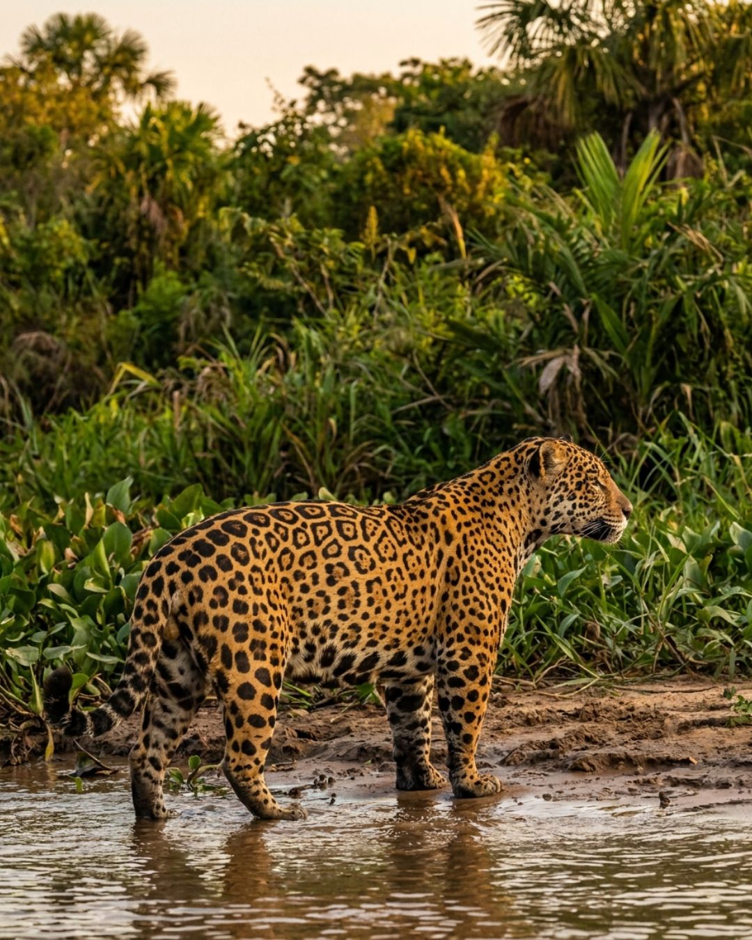 Jaguar (Panthera onca) with rosettes on a Pantanal riverbank