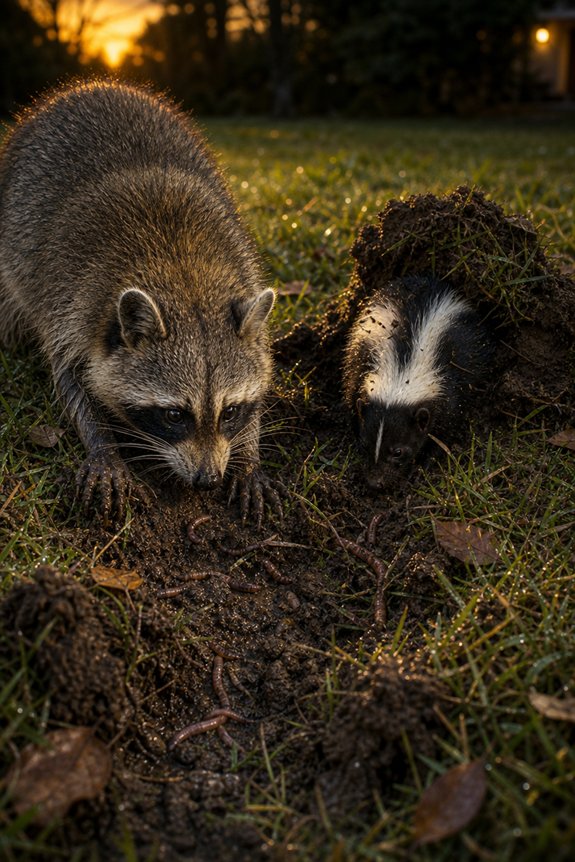 What Animals Eat Worms 18 raccoon and skunk lawn digging