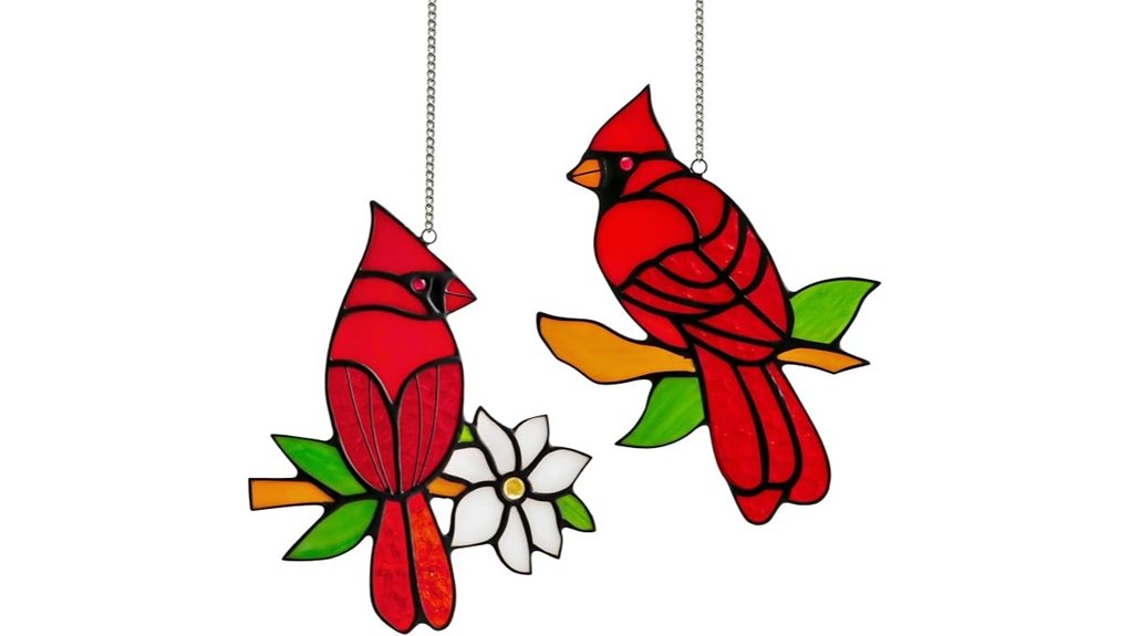 red cardinal stained glass suncatchers