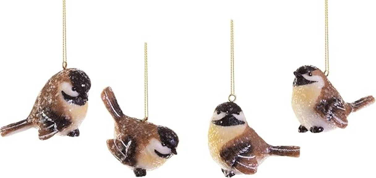 set of four chickadee ornaments