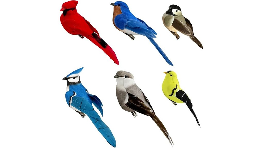 six feathered bird clip ons