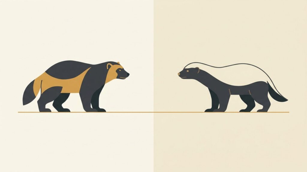 Minimalist illustration of a wolverine and a honey badger facing each other