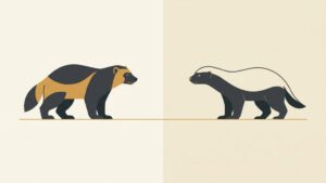 Minimalist illustration of a wolverine and a honey badger facing each other