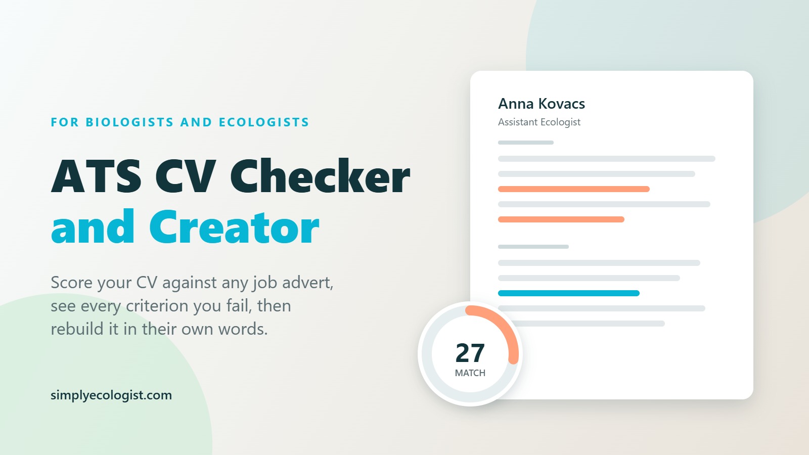 ATS CV Creator 2 ATS CV checker showing a CV scored 27 percent against a job advert, with unmatched criteria highlighted