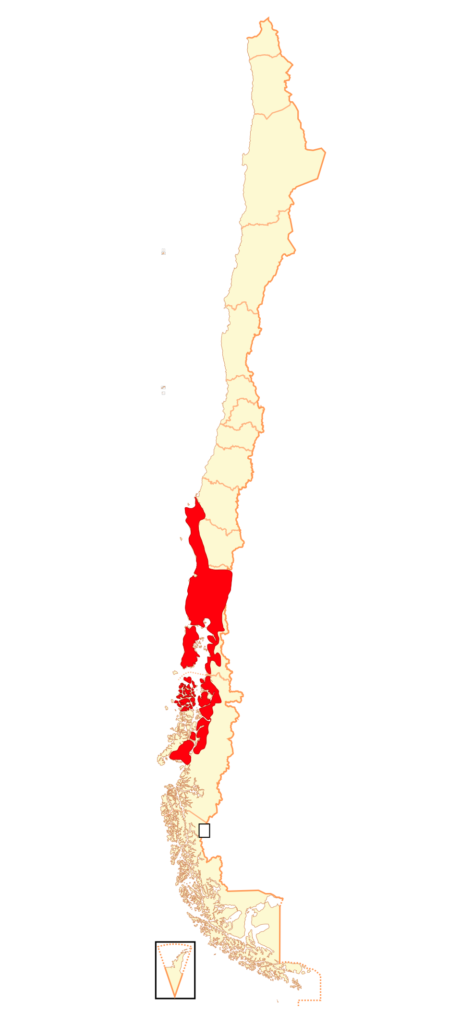 Darwin's Frog (Rhinoderma darwinii): The Frog That Raises Its Young in Its Mouth 15 Map showing the distribution of Darwin's frog along southern Chile and adjacent Argentina